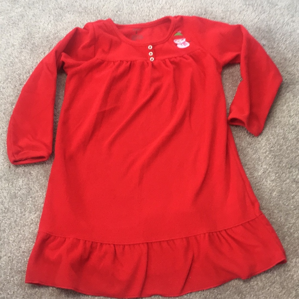 Girls Red Winter Fleece Snowman Nightgown Small